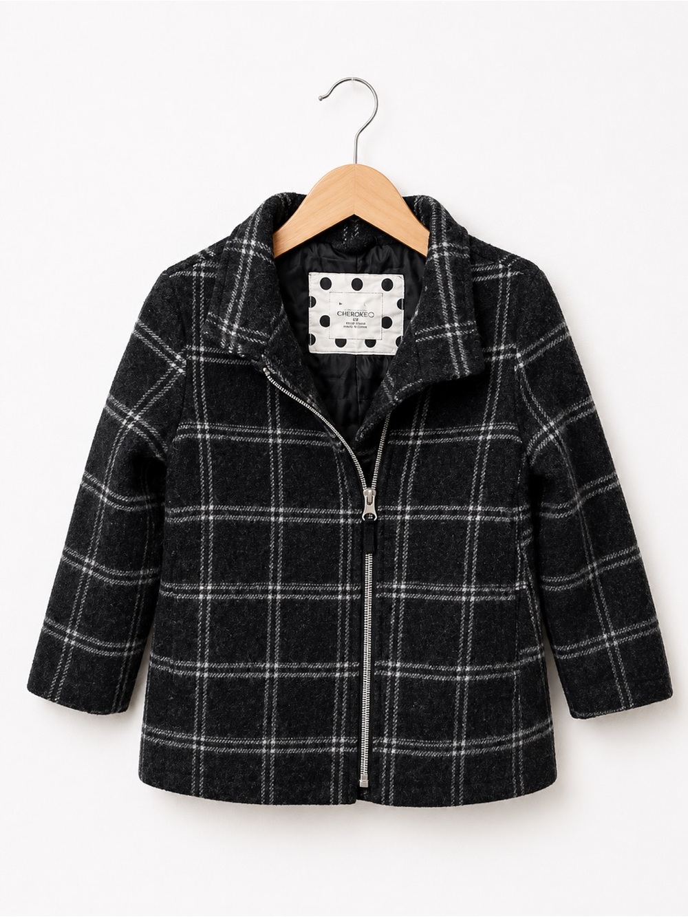 Cherokee Girls Plaid Zip-Up Jacket Coat Black White Size 5T